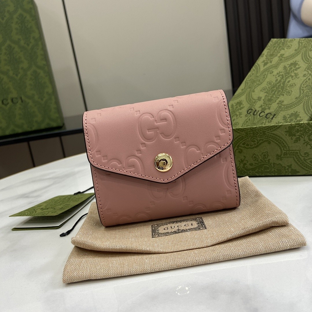 GUCCI GG MATELASSÉ CARD CASE WALLET PINK
