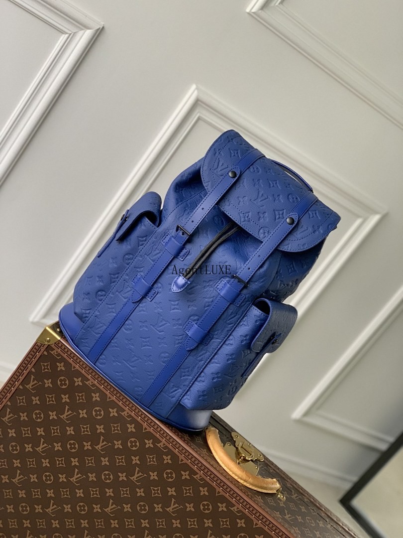 LOUIS VUITTON CHRISTOPHER MM MONOGRAM TAURILLON LEATHER BACKPACK ROYAL BLUE