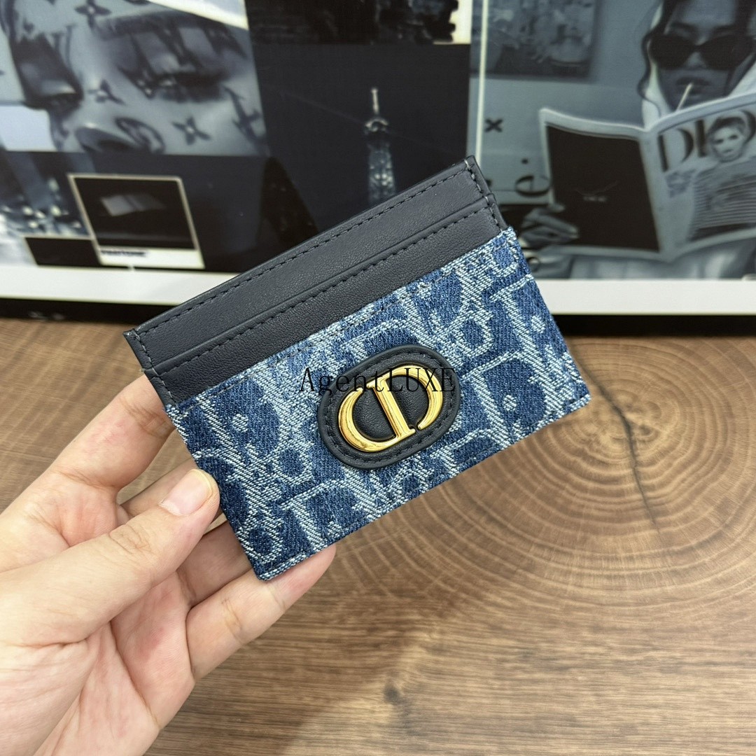 DIOR 30 MONTAIGNE FREESIA CARD HOLDER BLUE DIOR OBLIQUE JACQUARD
