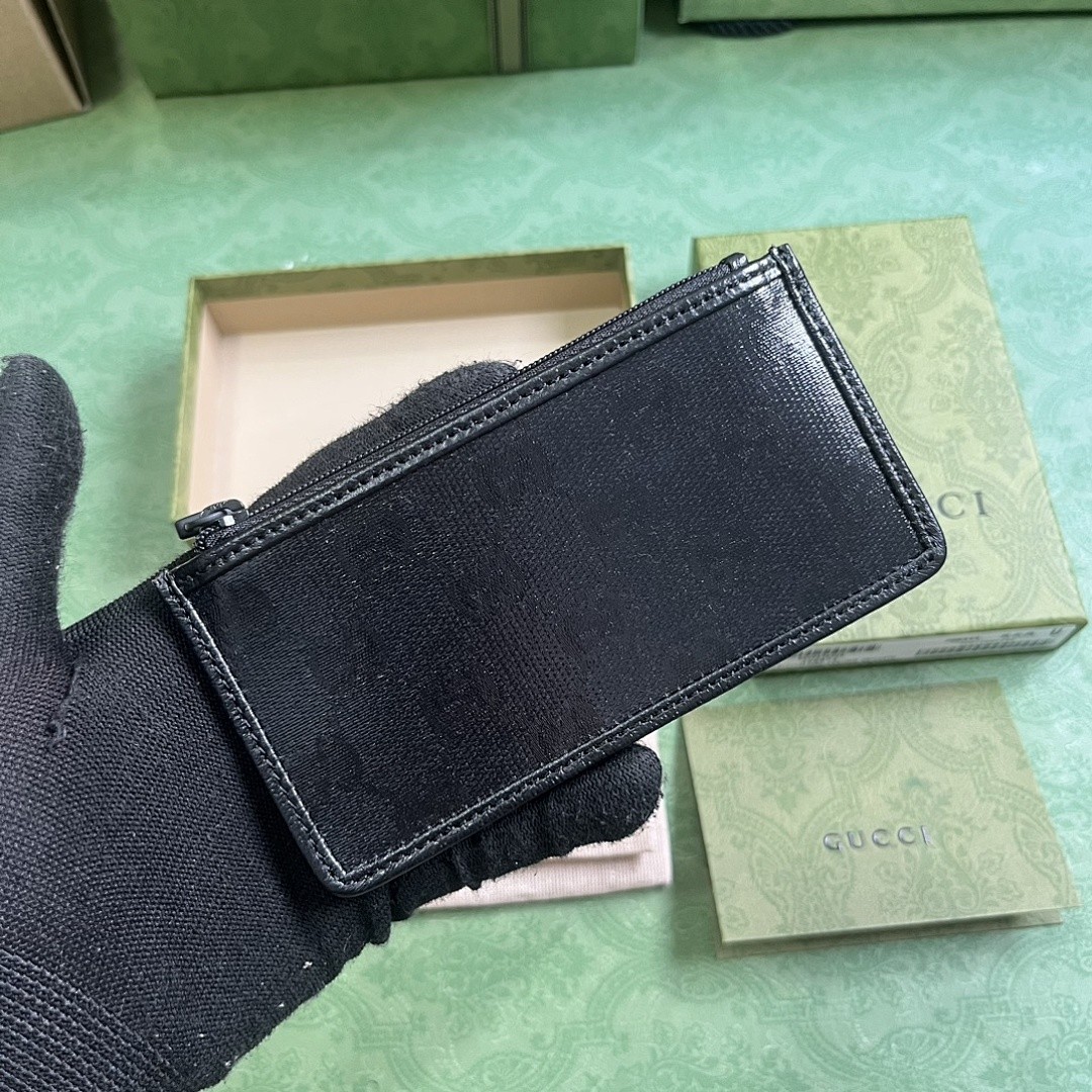 GUCCI GG MARMONT ZIP CARD CASE BLACK LEATHER