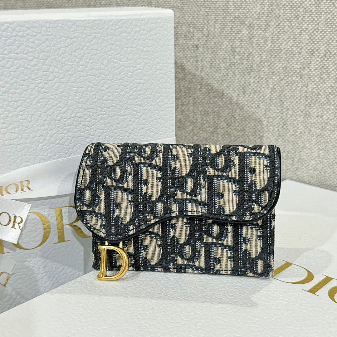 DIOR SADDLE FIVE-SLOT CARD HOLDER BLUE DIOR OBLIQUE JACQUARD
