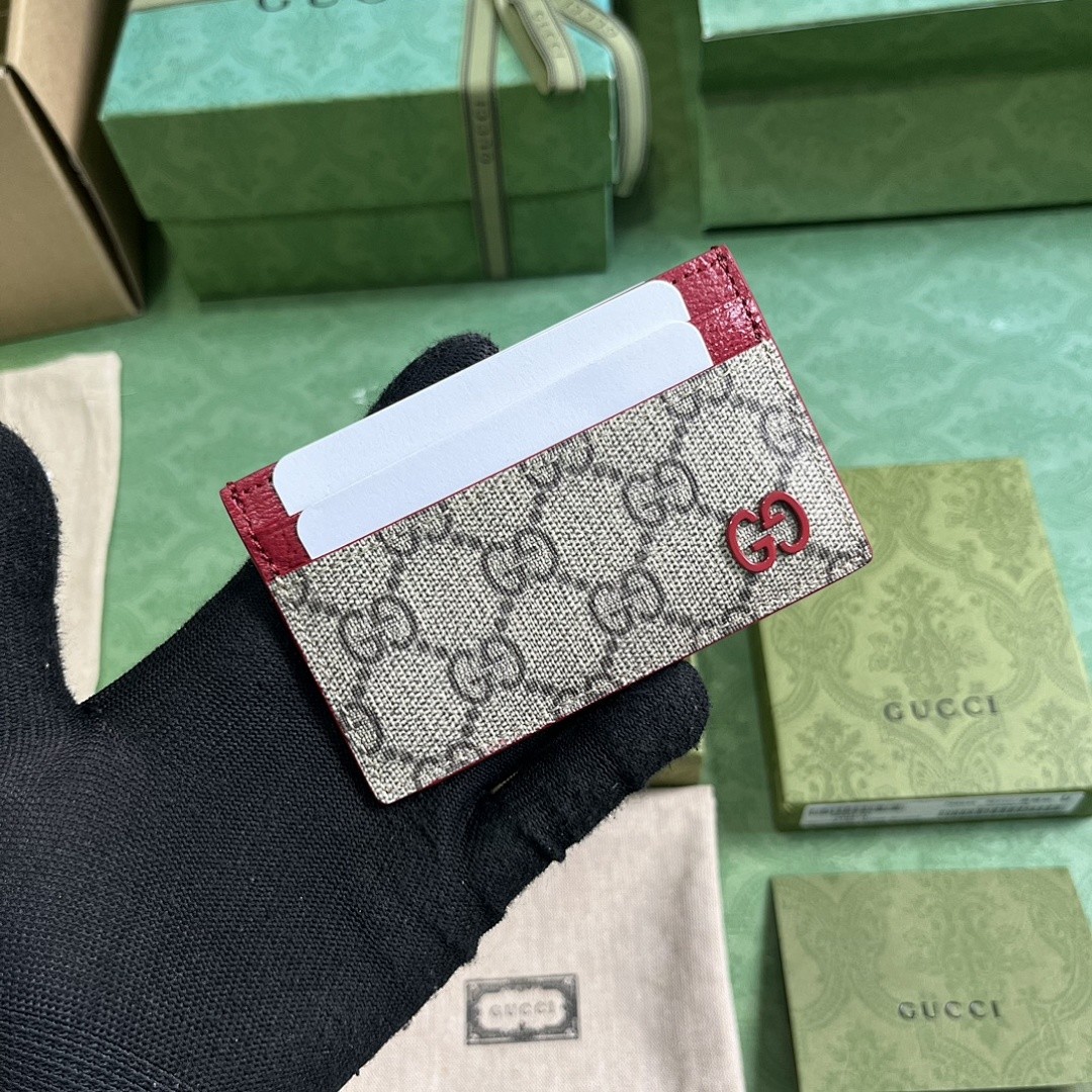 GUCCI GG MARMONT CARD CASE GG SUPREME RED LEATHER