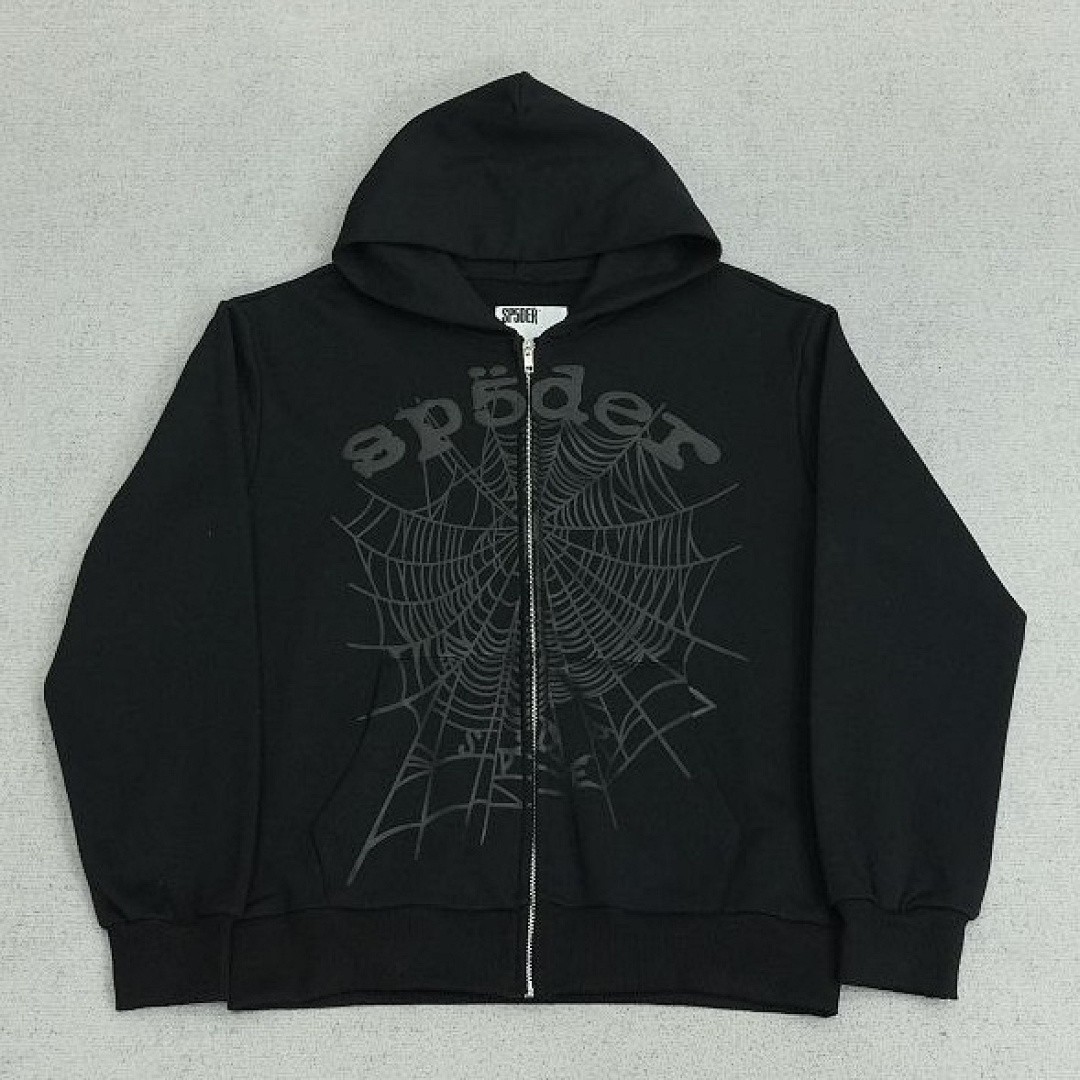 SP5DER PHANTOM BLACK V2 ZIP UP HOODIE