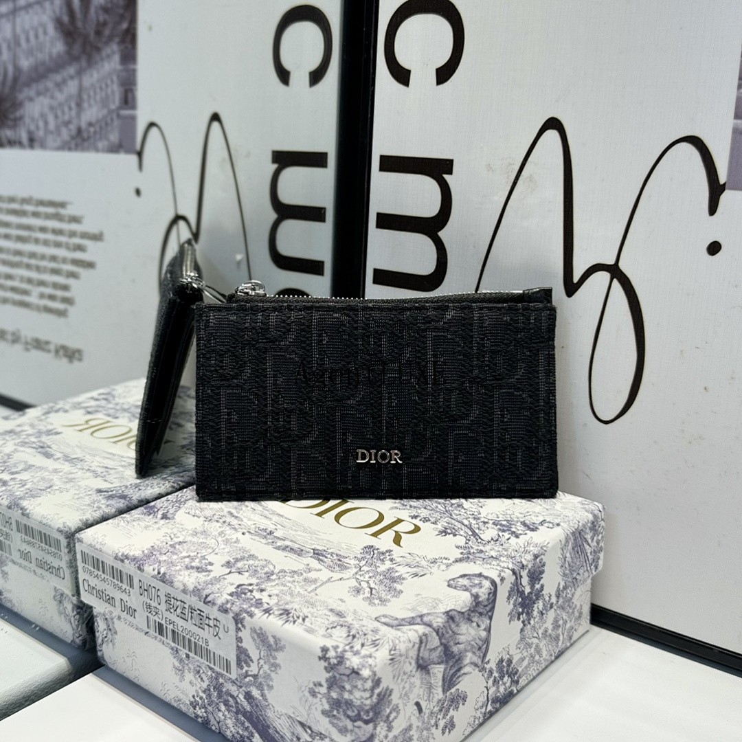 DIOR ZIPPED CARD HOLDER BLACK DIOR OBLIQUE JACQUARD