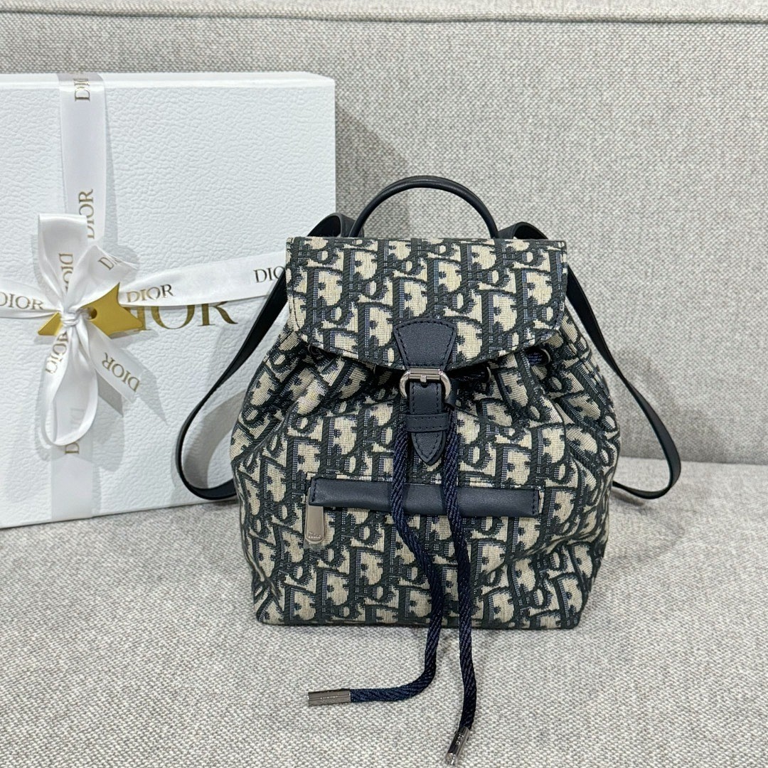 DIOR SMALL BACKPACK BLUE DIOR OBLIQUE JACQUARD