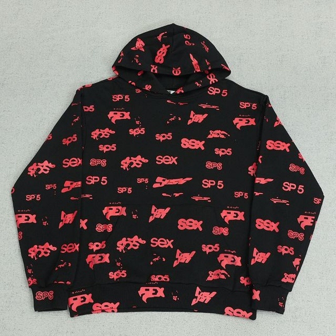 SP5DER SEX AOP HOODIE BLACK