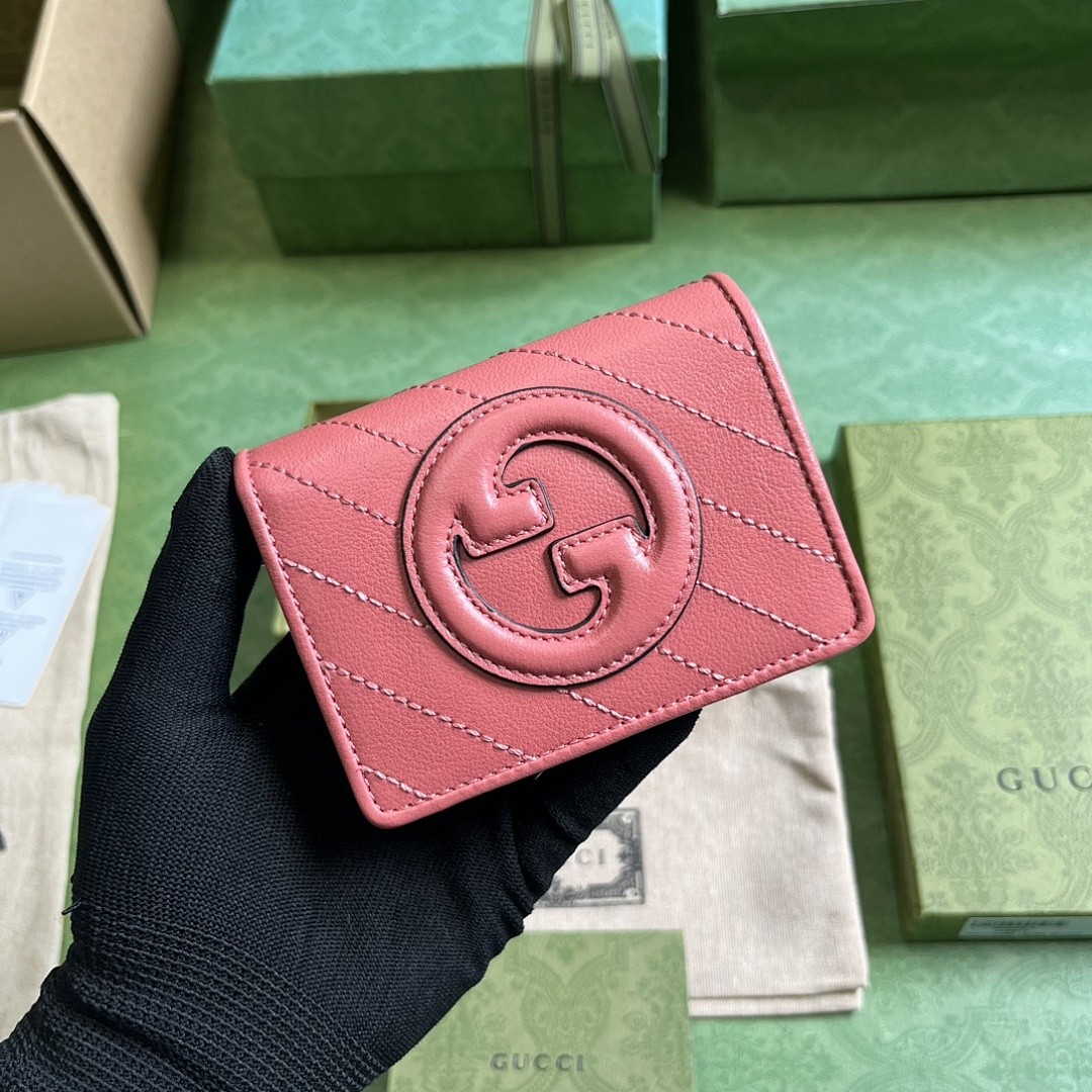 GUCCI BLONDIE CARD CASE WALLET PINK LEATHER