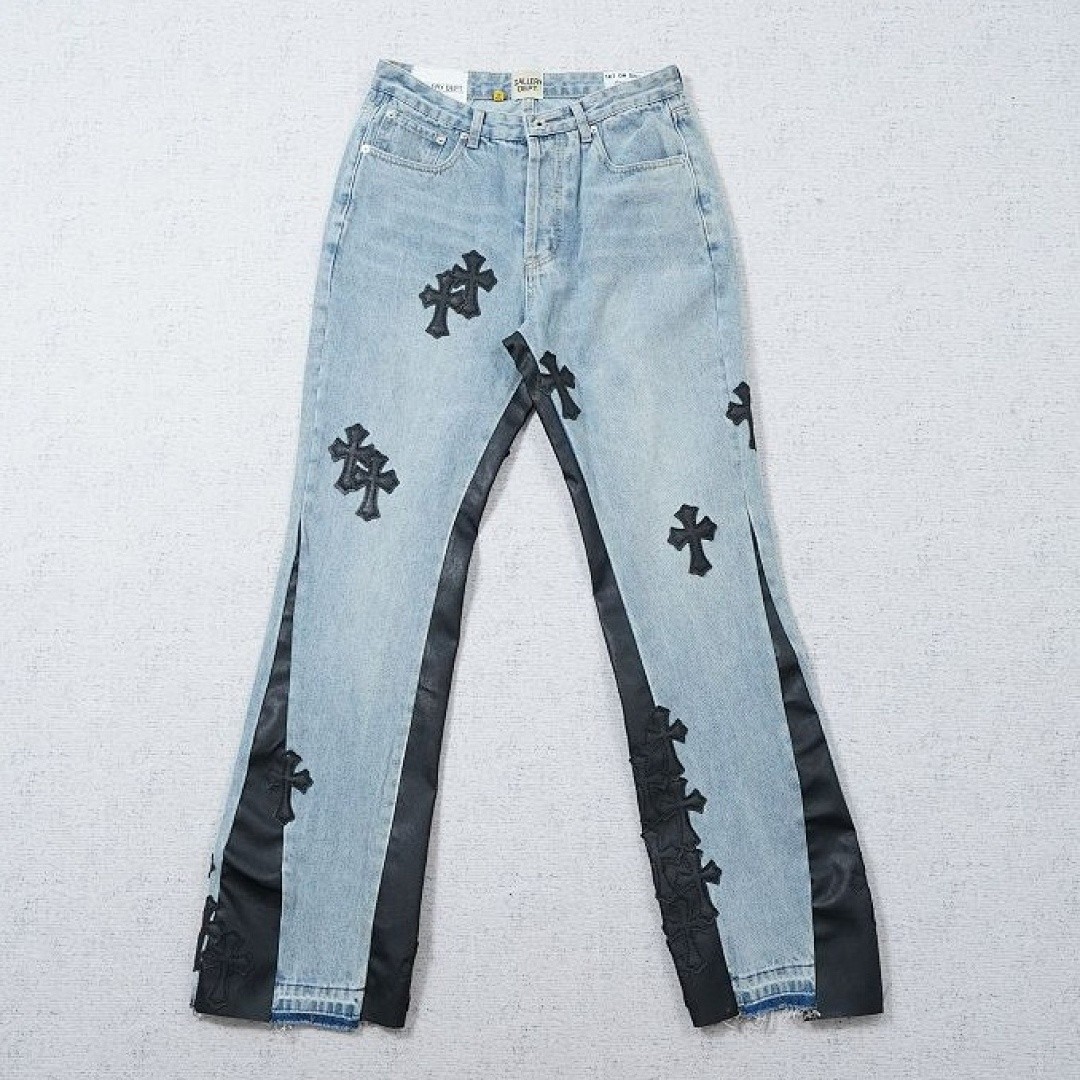 CHROME HEARTS X GALLERY DEPT. CROSS PATCH FLARE DENIM JEANS BLUE/BLACK