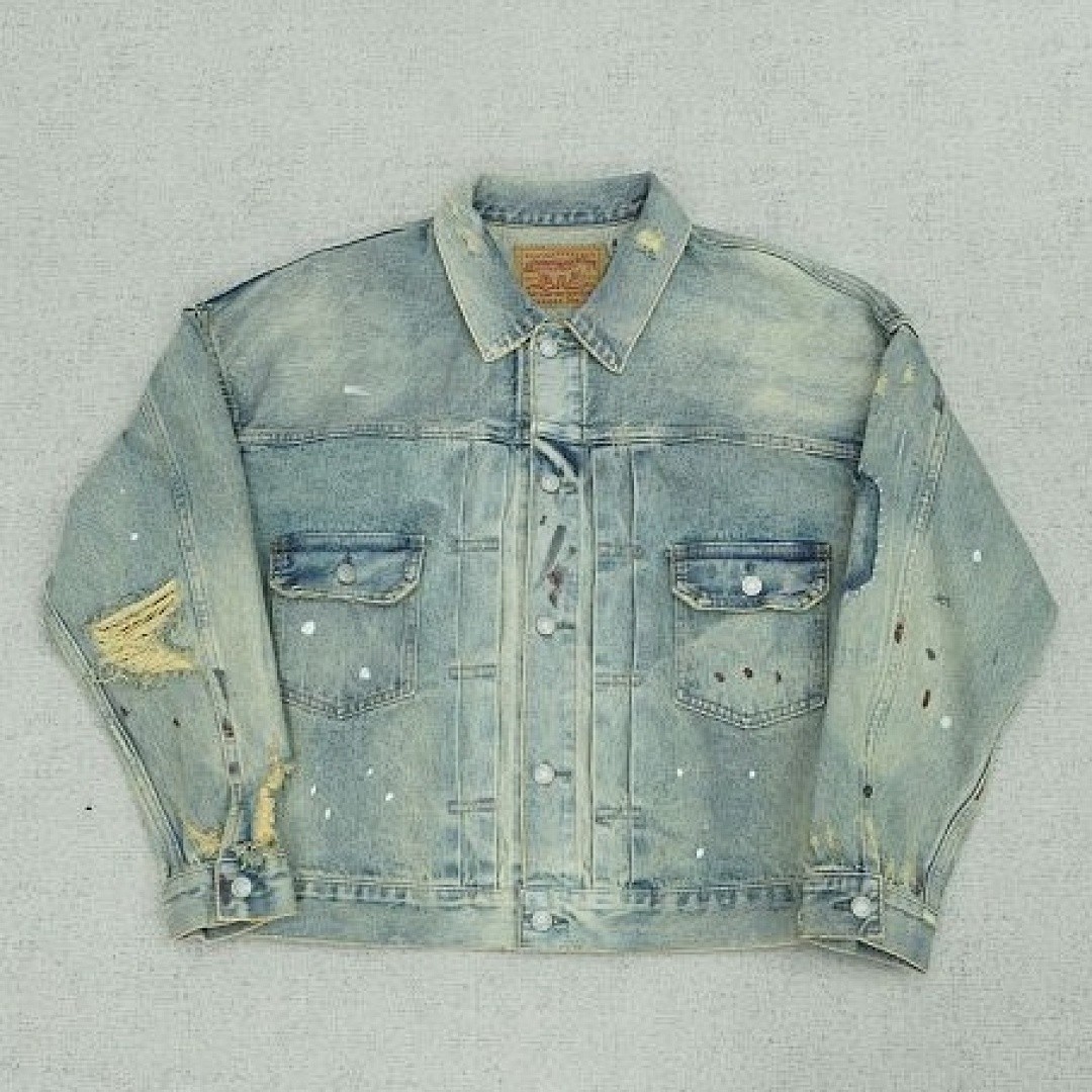 SAINT MICHAEL X BERBERJIN DENIM JACKET DAMAGE BLUE