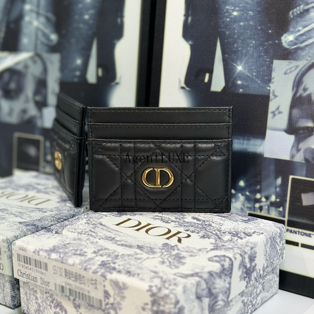 DIOR CARO CARD HOLDER CANNAGE CALFSKIN BLACK