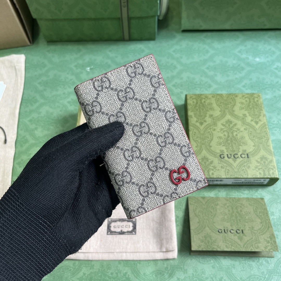 GUCCI OPHIDIA GG CARD CASE WALLET WITH RED INTERLOCKING