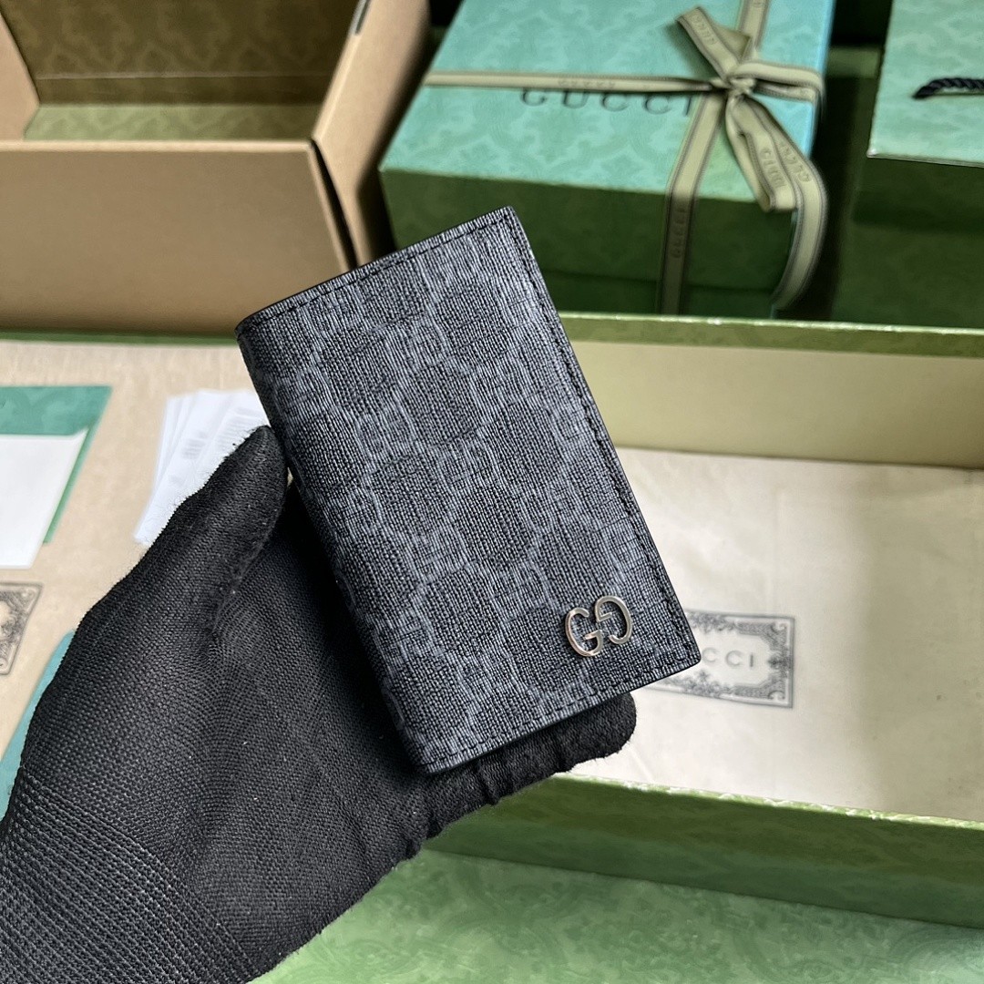 GUCCI GG SUPREME OPHIDIA CARD CASE WALLET BLACK/GREY