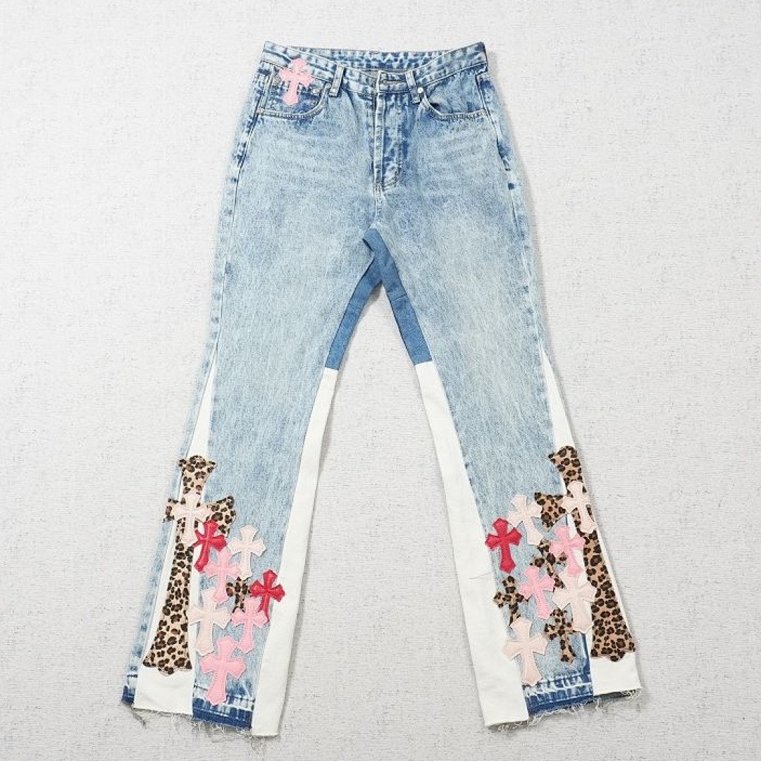 CHROME HEARTS CROSS PATCH LEOPARD FLARED JEANS