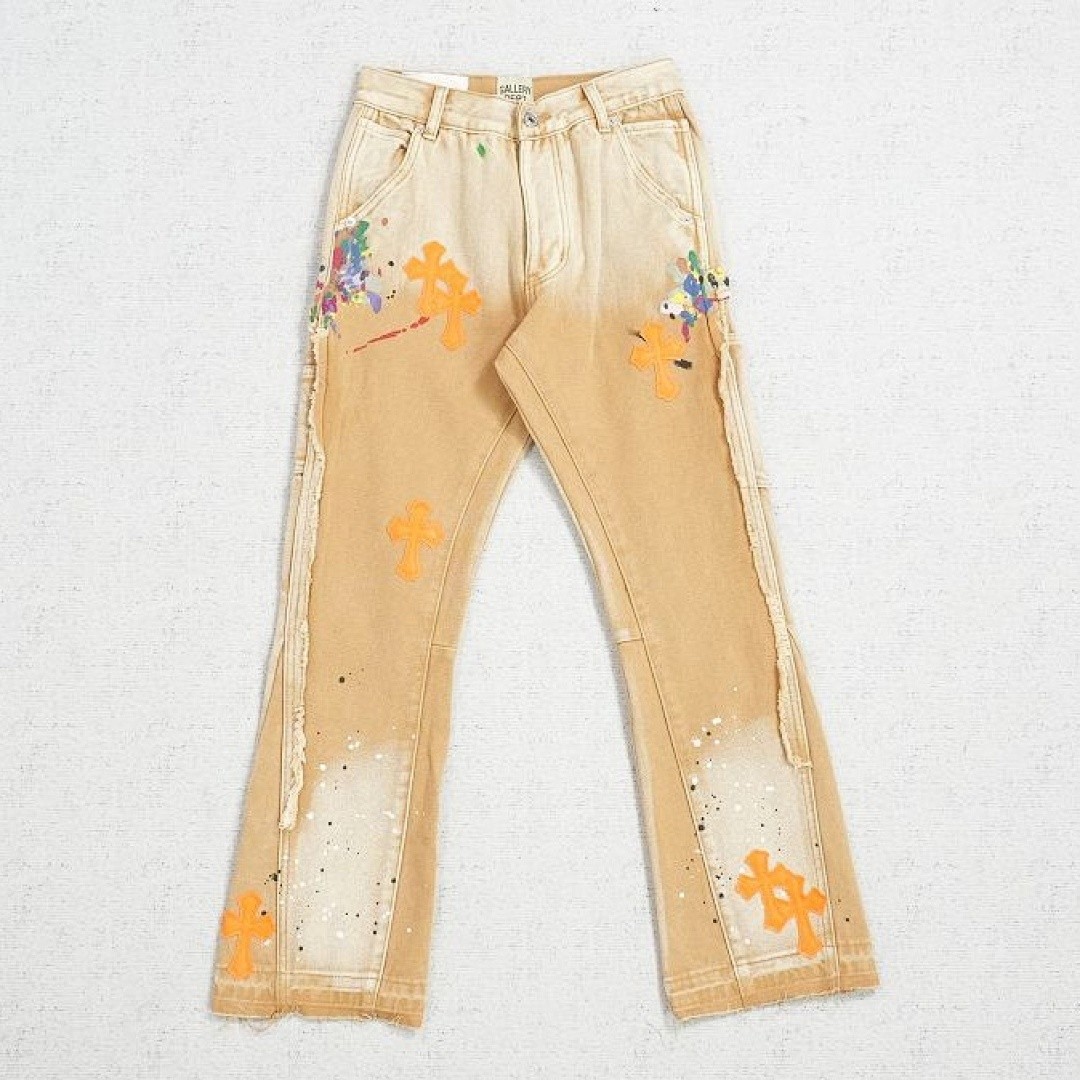 CHROME HEARTS X GALLERY DEPT. CROSS PATCH FLARE JEANS TAN