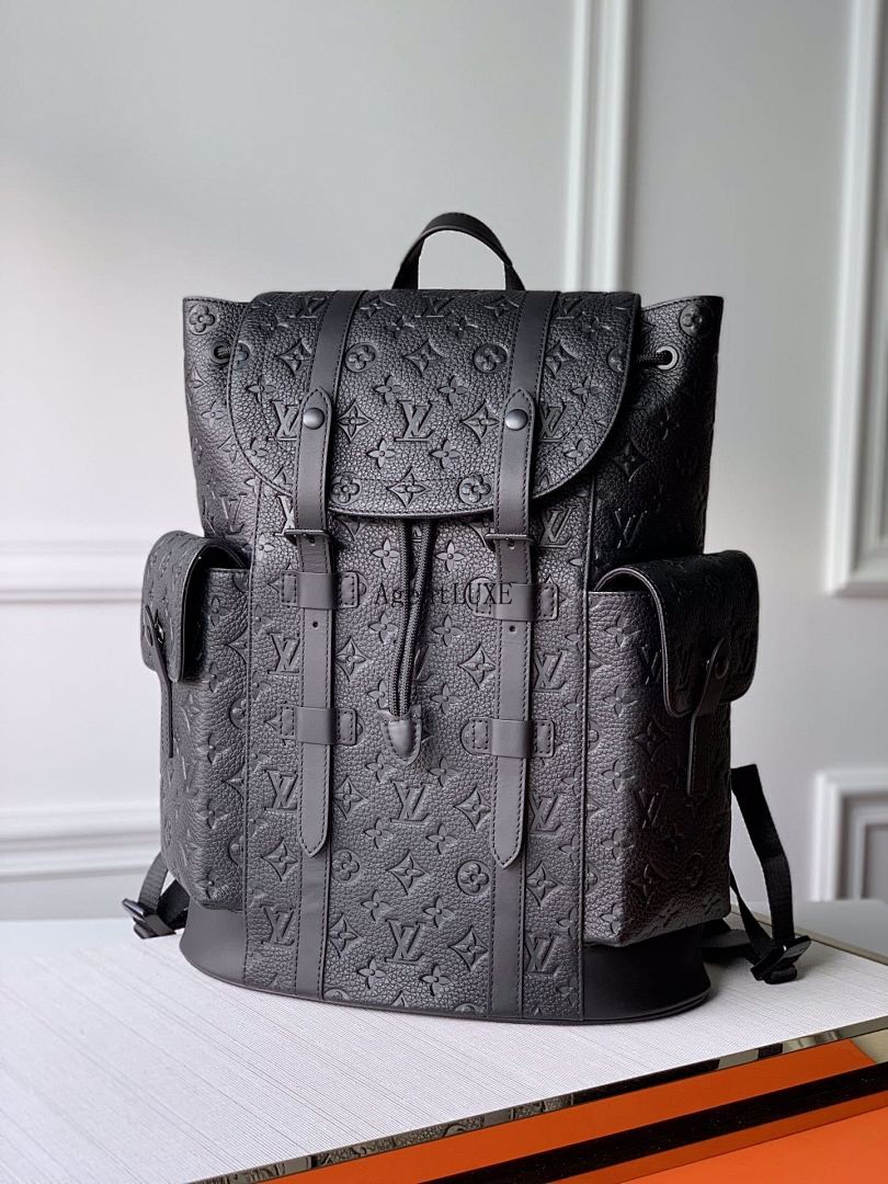 LOUIS VUITTON CHRISTOPHER MM MONOGRAM TAURILLON LEATHER BACKPACK BLACK