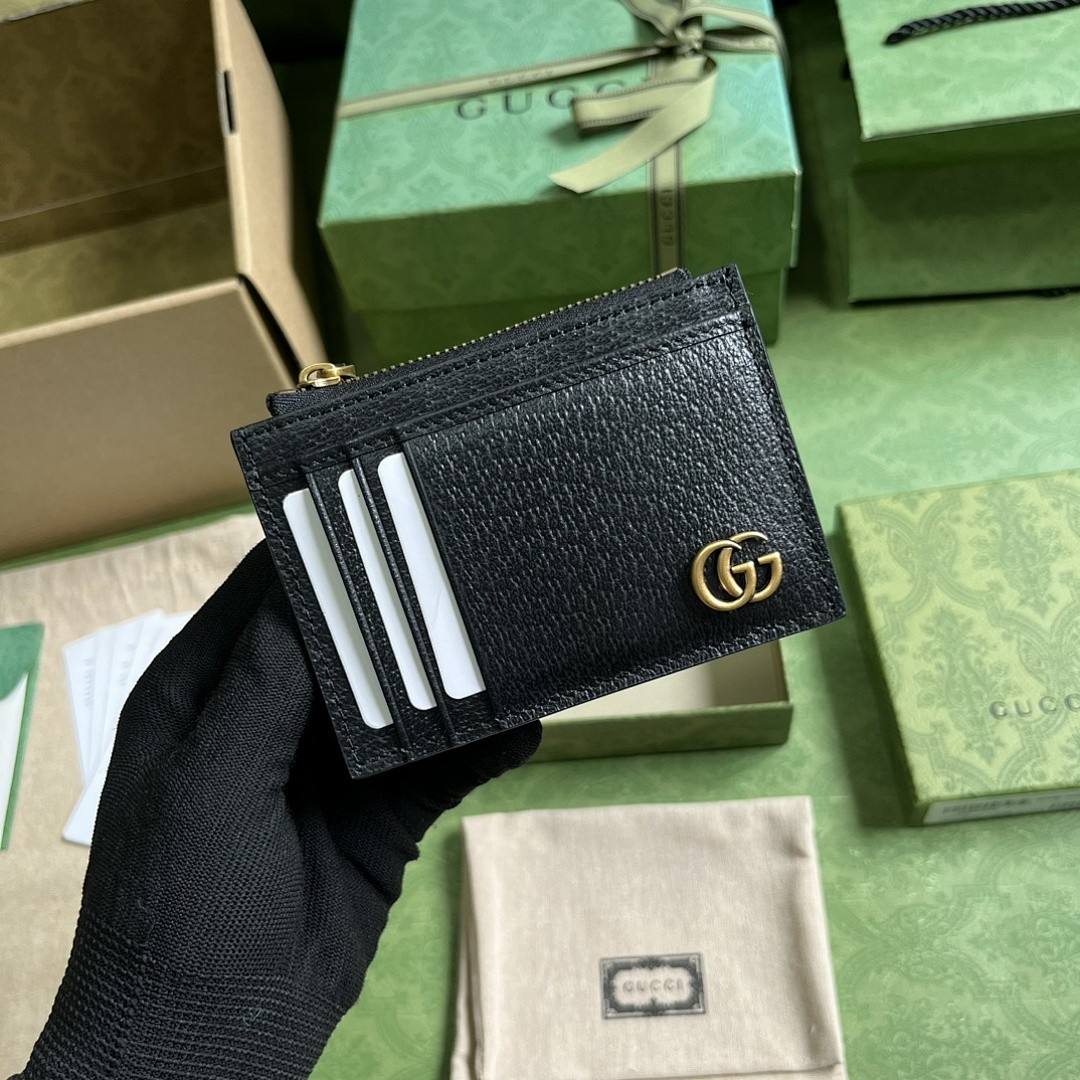 GUCCI GG MARMONT LEATHER CARD CASE WALLET BLACK