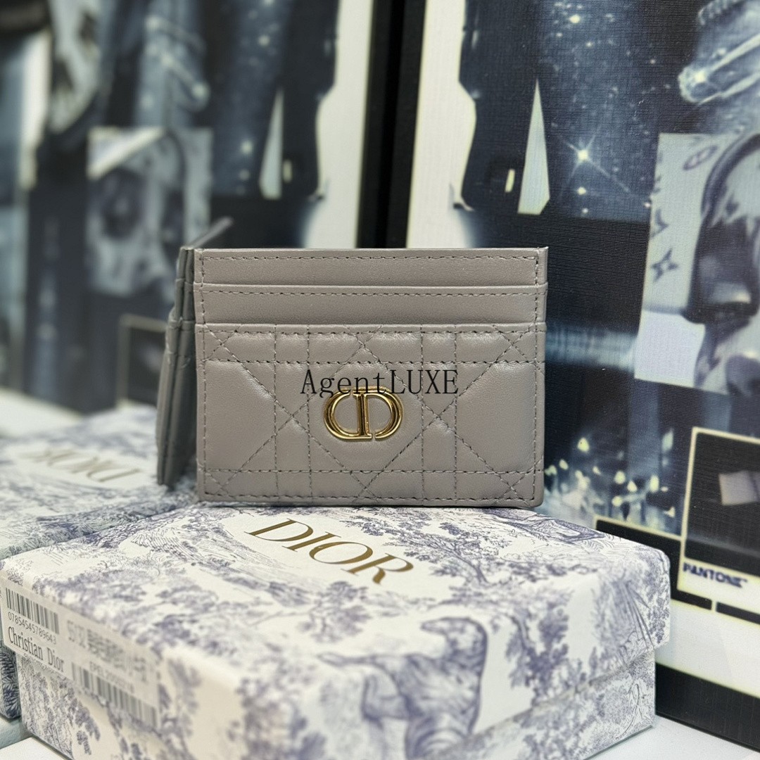DIOR CARO CARD HOLDER CANNAGE CALFSKIN GRAY