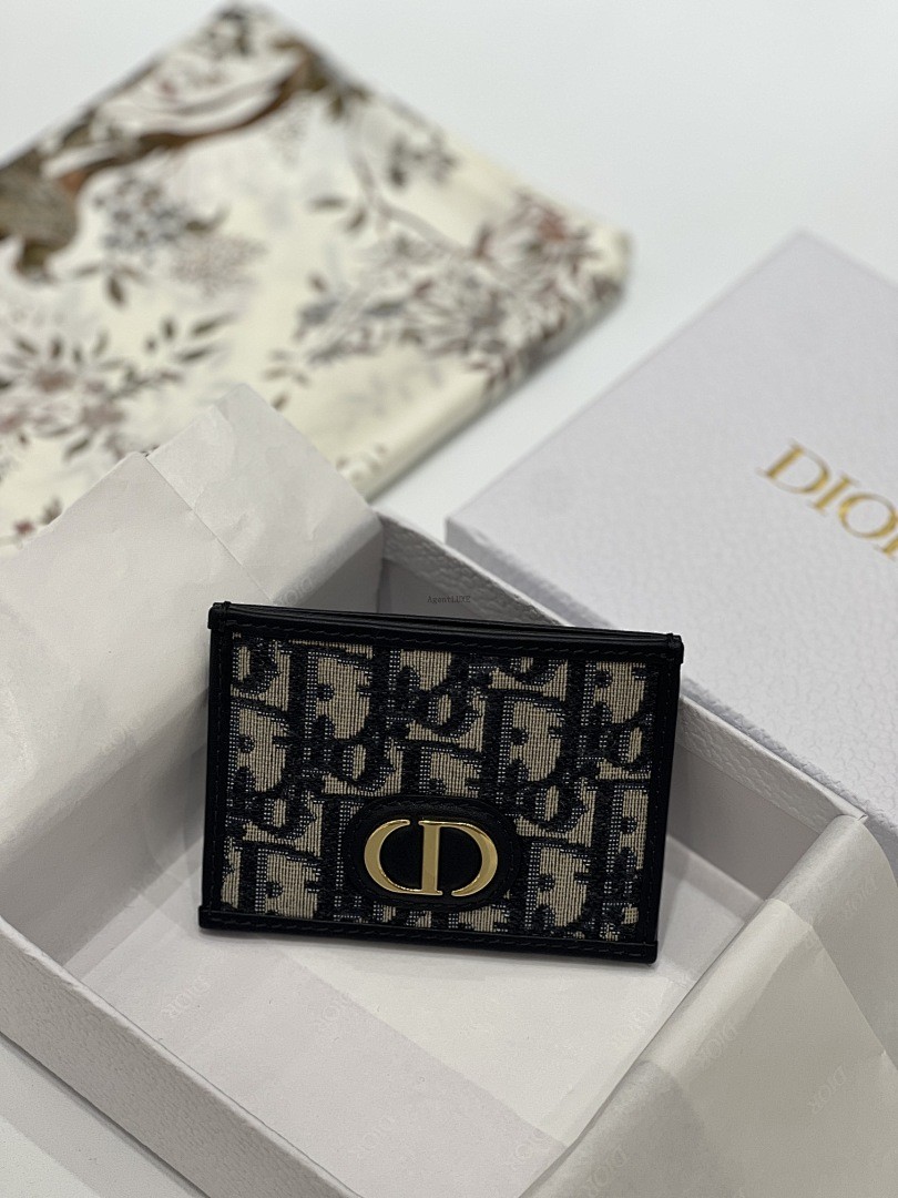 DIOR 30 MONTAIGNE FIVE-SLOT CARD HOLDER BLUE OBLIQUE JACQUARD
