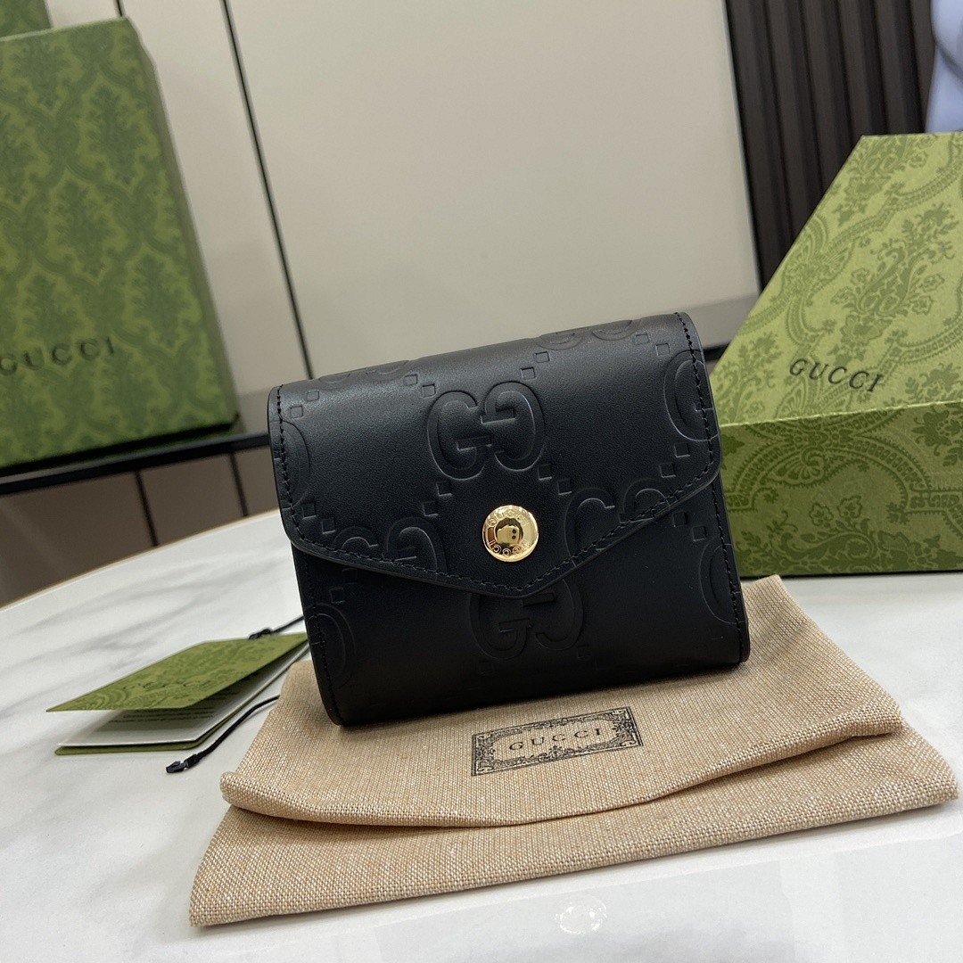 GUCCI GG MATELASSÉ CARD CASE WALLET BLACK