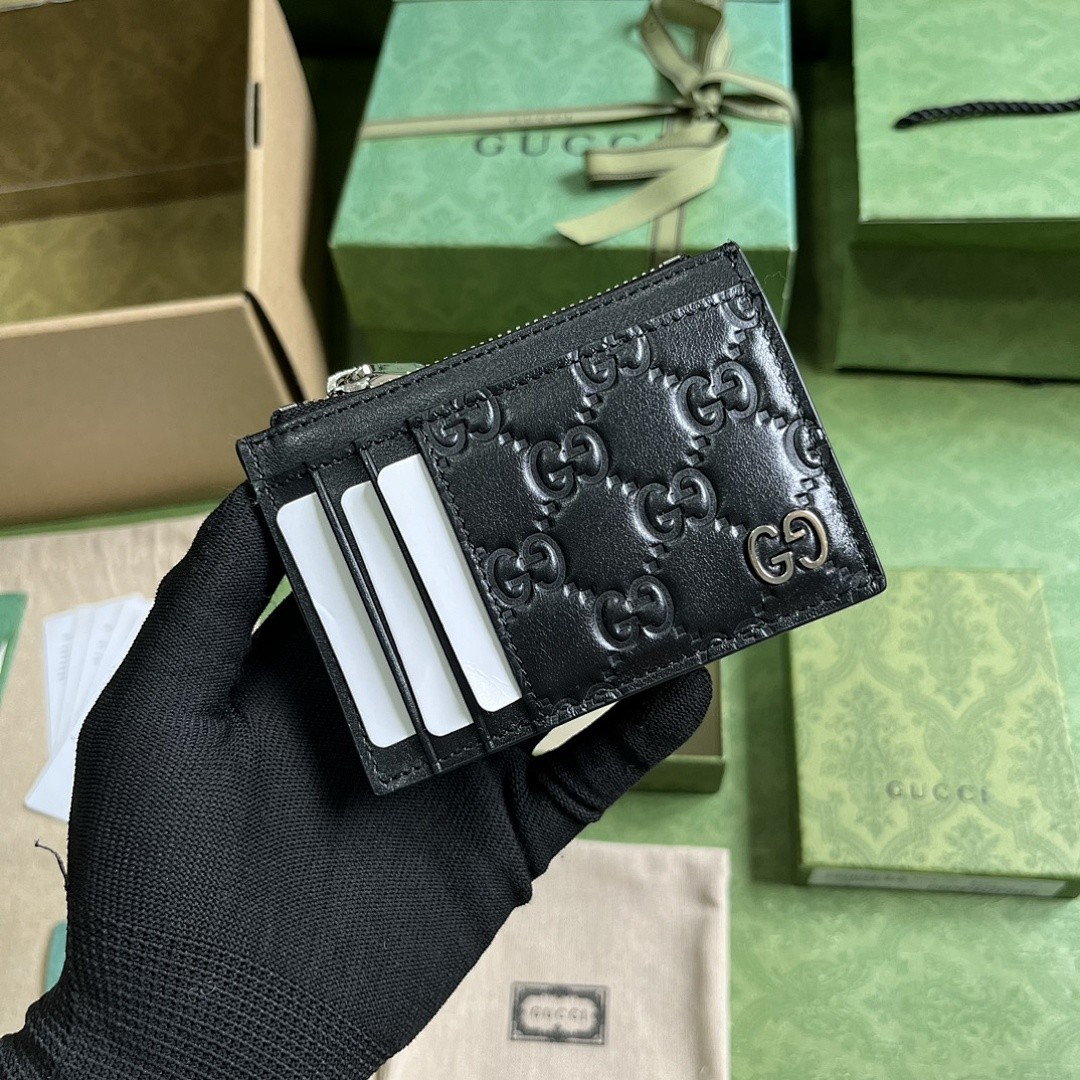 GUCCI SIGNATURE LEATHER CARD CASE WALLET BLACK