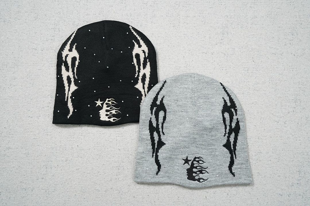 HELLSTAR STARRY NIGHT RHINESTONE BEANIE BLACK/GREY SET