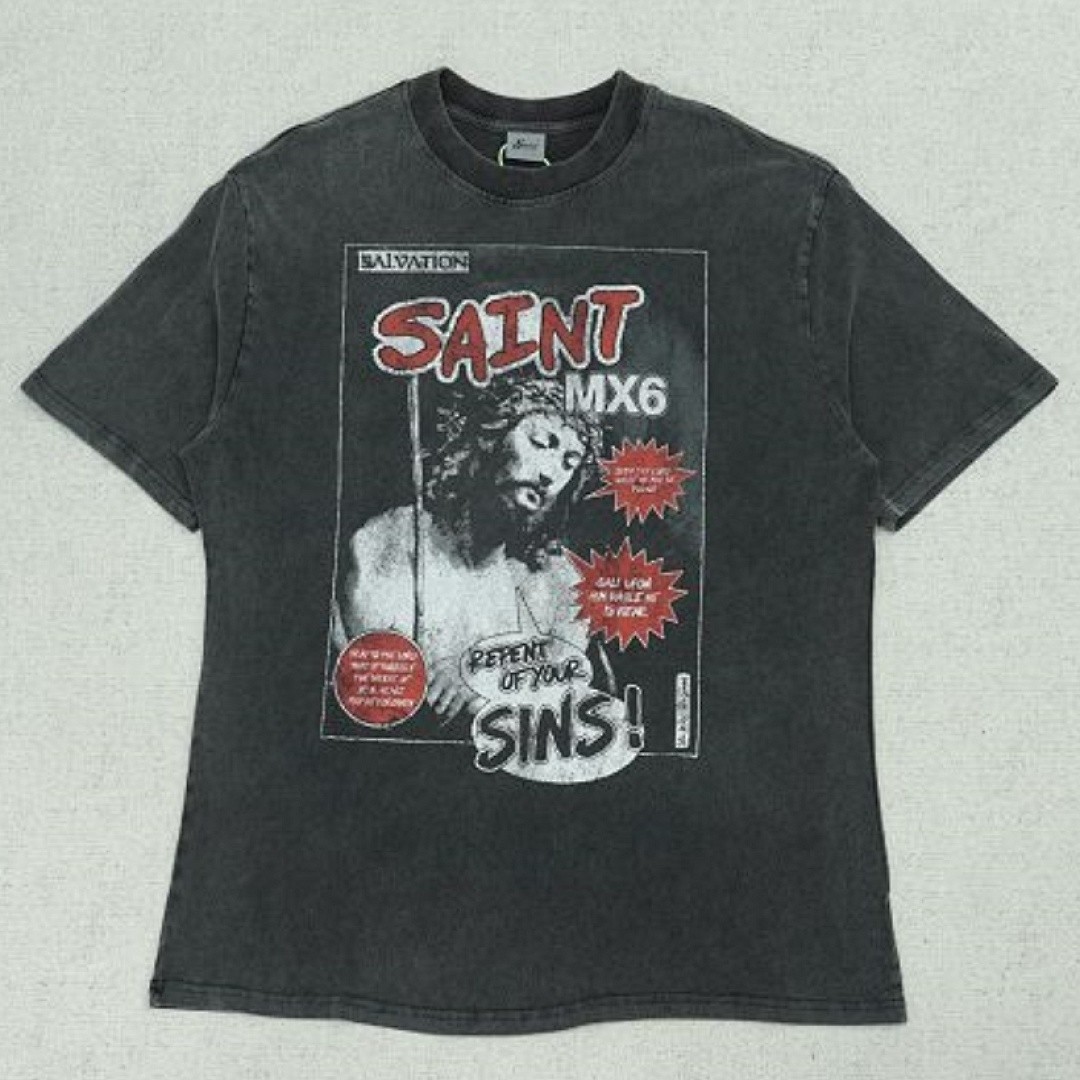 SAINT MICHAEL REPENT OF YOUR SINS T-SHIRT FADED BLACK