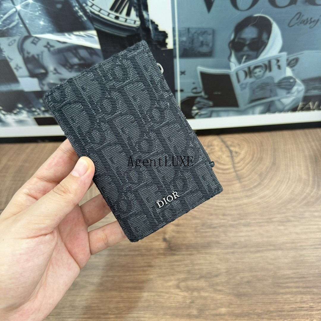 DIOR OBLIQUE VERTICAL BIFOLD CARD HOLDER BLACK
