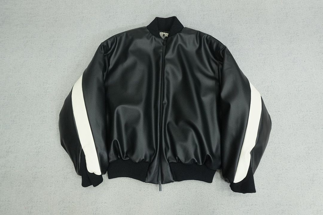 FEAR OF GOD 8TH LEATHER MOTO STRIPE BOMBER JACKET BLACK/CREAM
